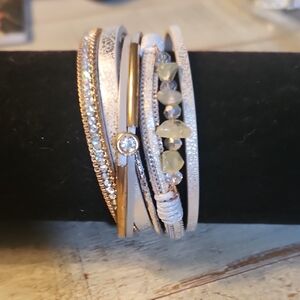 Silver and Gold Layered Bracelet Set with Crystal Accents